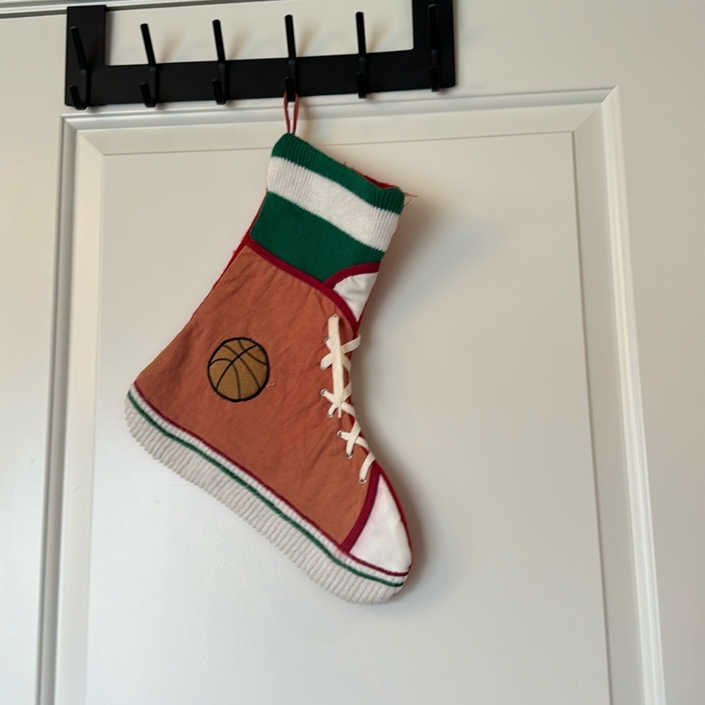 vintage basketball high top shoe christmas stocking with shoe lace green sock - Picture 1 of 9